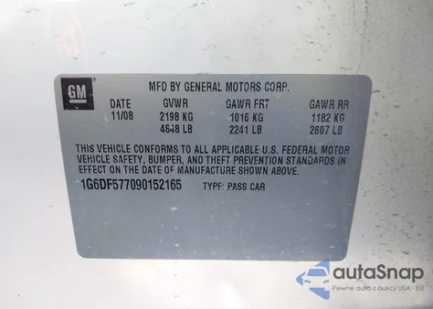 2009 Cadillac Cts Standard z USA, uszkodzony, nr VIN 1G6DF577090152165